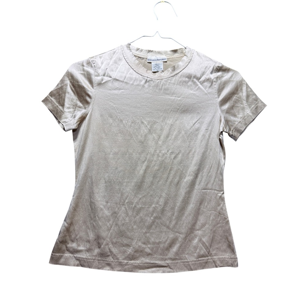 Banana Republic Silk Spandex Top Women XS Gold Short Sleeve CA 17897